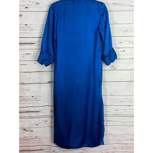 Vtg Silver Lake Duster Opera Coat Asian Style Satin Blue Size M - Picture 3 of 10